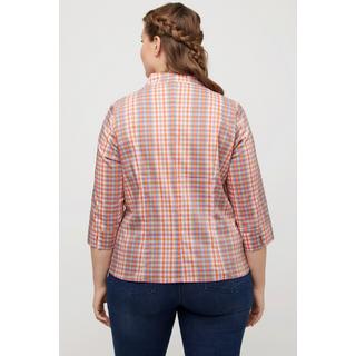 Ulla Popken  Bluse, Karo, Slim, Kelchkragen, V-Ausschnitt, 3/4-Arm 