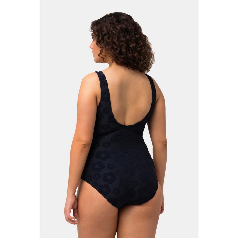 Ulla Popken Maillot de bain à motif floral avec fermeture éclair sans bonnets souples  