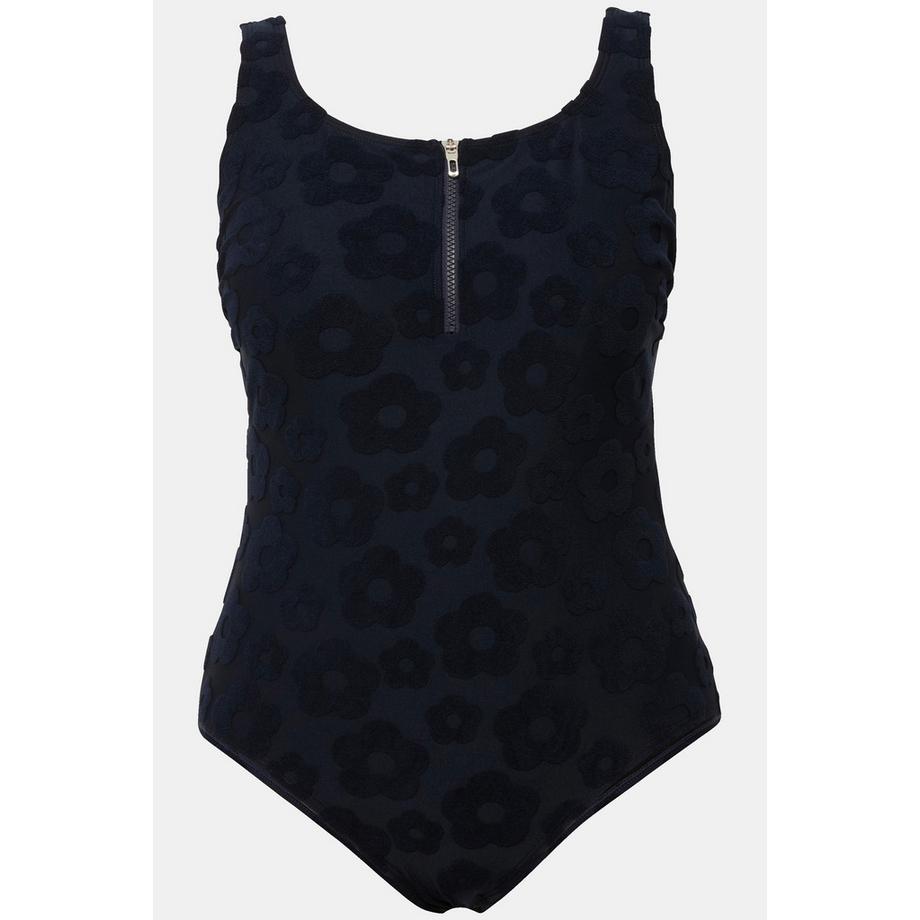 Ulla Popken Maillot de bain à motif floral avec fermeture éclair sans bonnets souples  