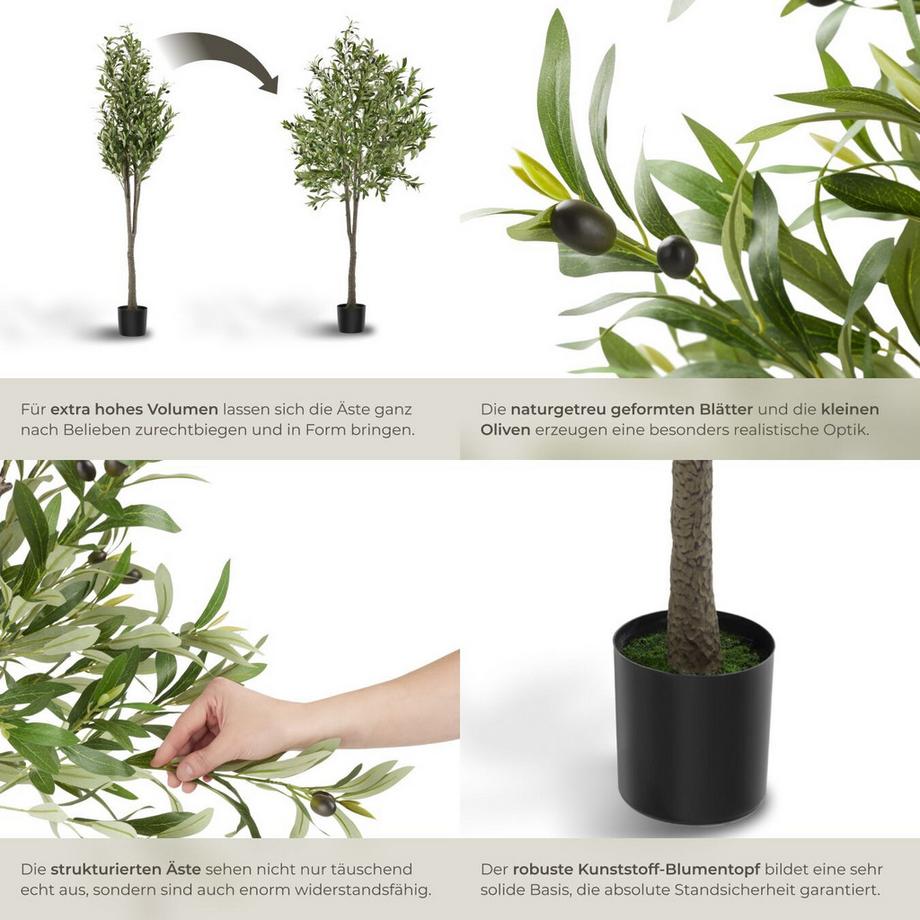 Tectake Künstlicher Olivenbaum Oleand verschiedene Größen detailliert und naturgetreu  