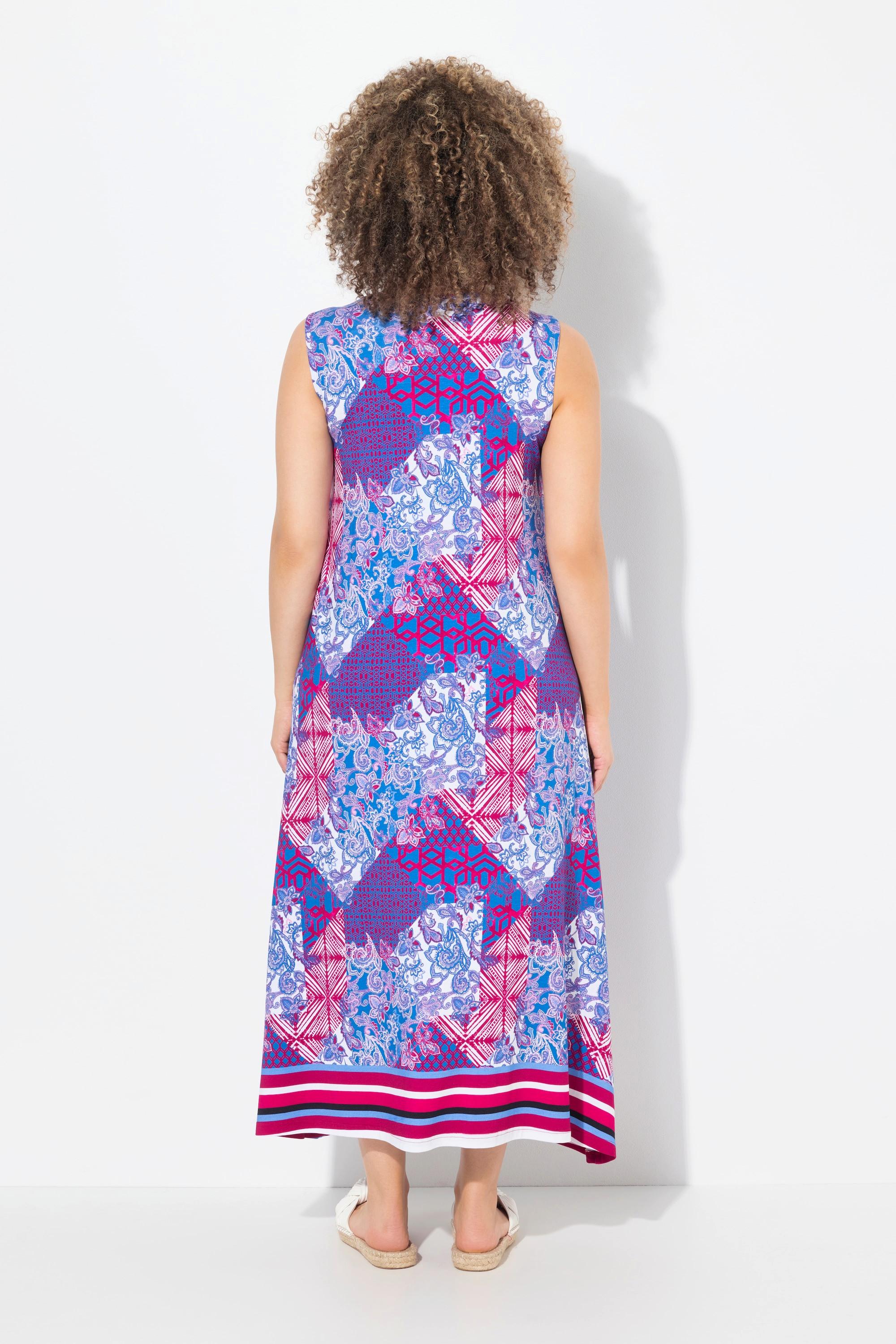 Ulla Popken Maxi Abito Stampa Patch A-Line Senza Maniche  