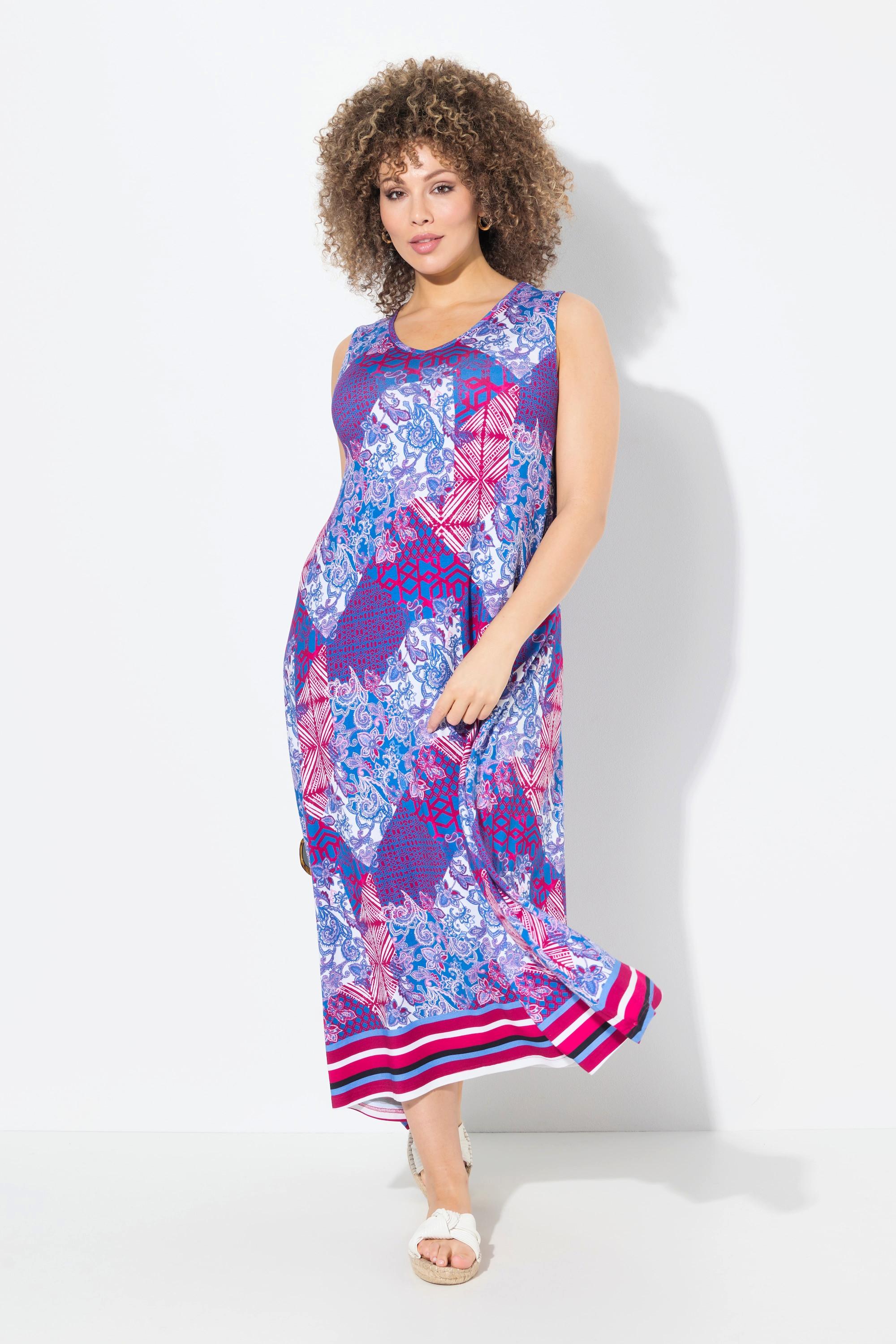 Ulla Popken Maxi Abito Stampa Patch A-Line Senza Maniche  