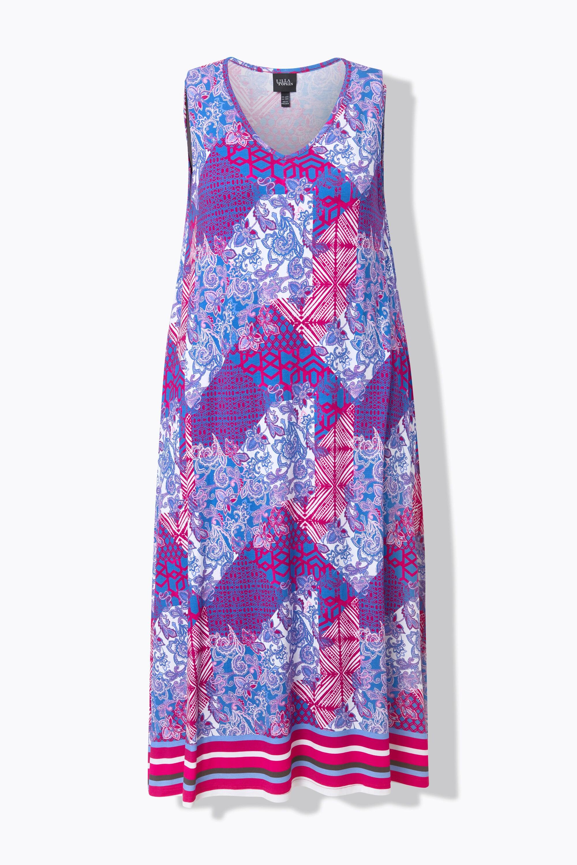 Ulla Popken Maxi Abito Stampa Patch A-Line Senza Maniche  