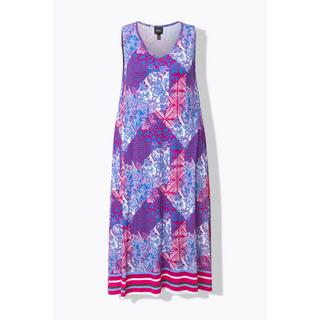 Ulla Popken Maxi Abito Stampa Patch A-Line Senza Maniche  