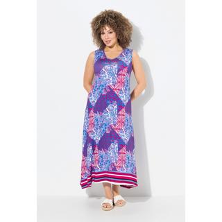 Ulla Popken Maxi Abito Stampa Patch A-Line Senza Maniche  
