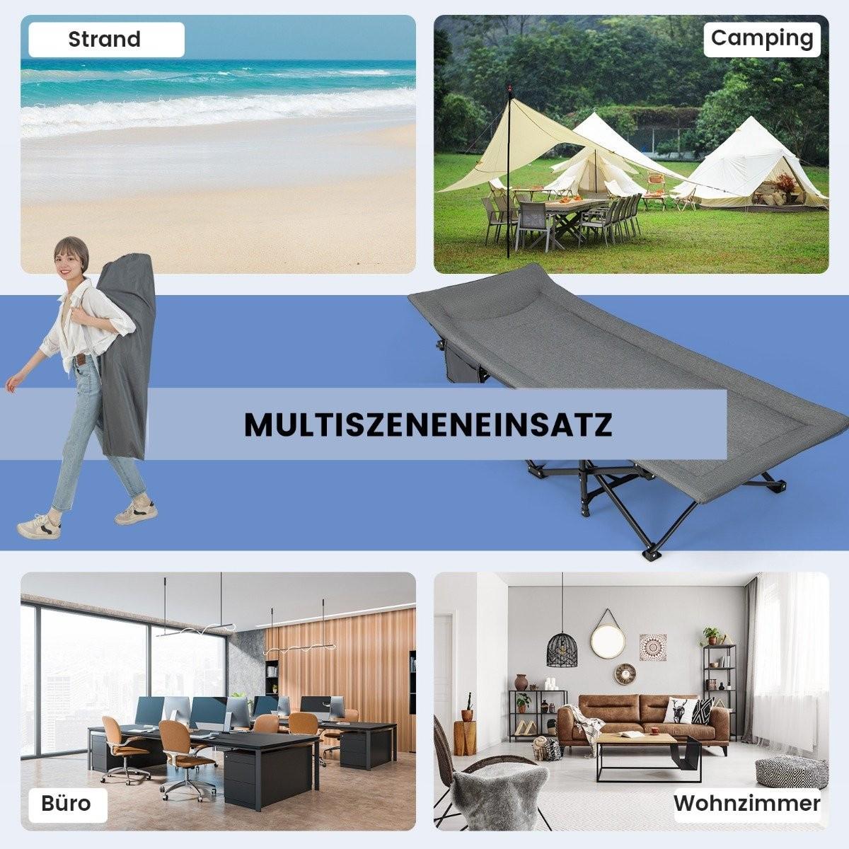 Northix Klappbare Campingliege mit Seitentasche Feldbett bis 200 kg Belastbar Gästebett  