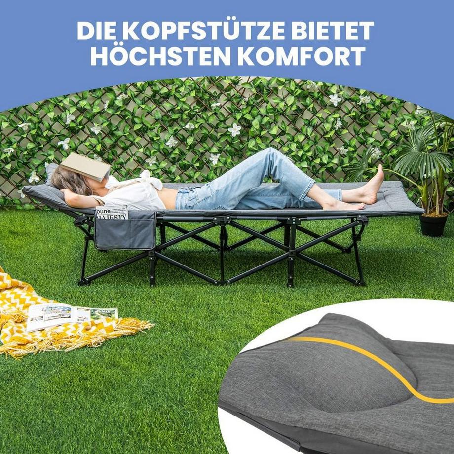 Northix Klappbare Campingliege mit Seitentasche Feldbett bis 200 kg Belastbar Gästebett  