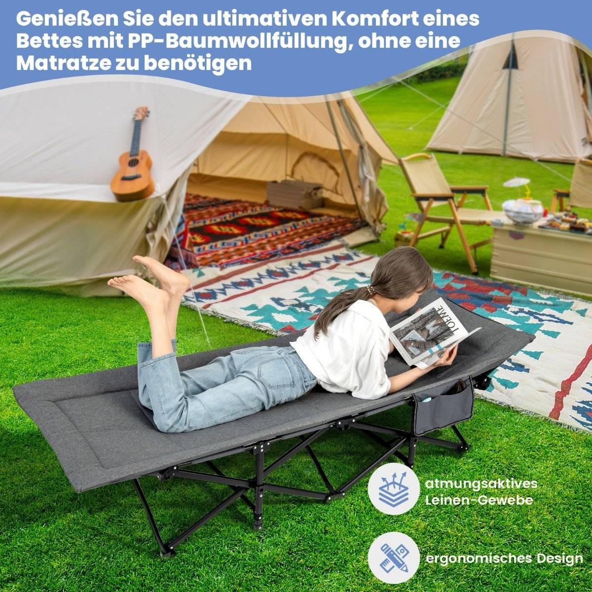 Northix Klappbare Campingliege mit Seitentasche Feldbett bis 200 kg Belastbar Gästebett  