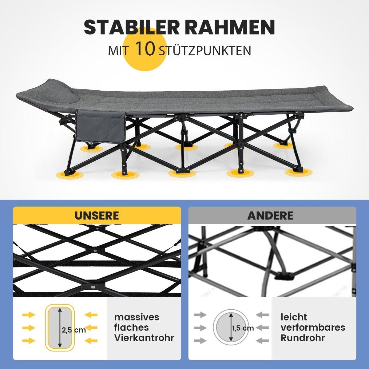 Northix Klappbare Campingliege mit Seitentasche Feldbett bis 200 kg Belastbar Gästebett  