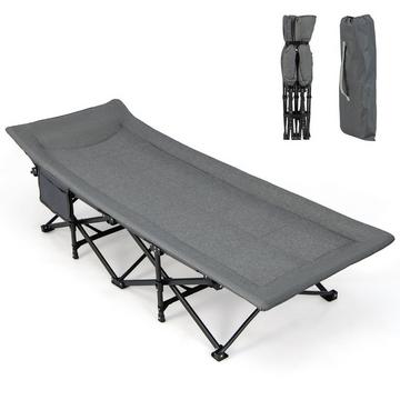Chaise longue de camping pliante avec poche latérale, lit de camp, capacité de charge jusqu'à 200 kg, lit d'appoint
