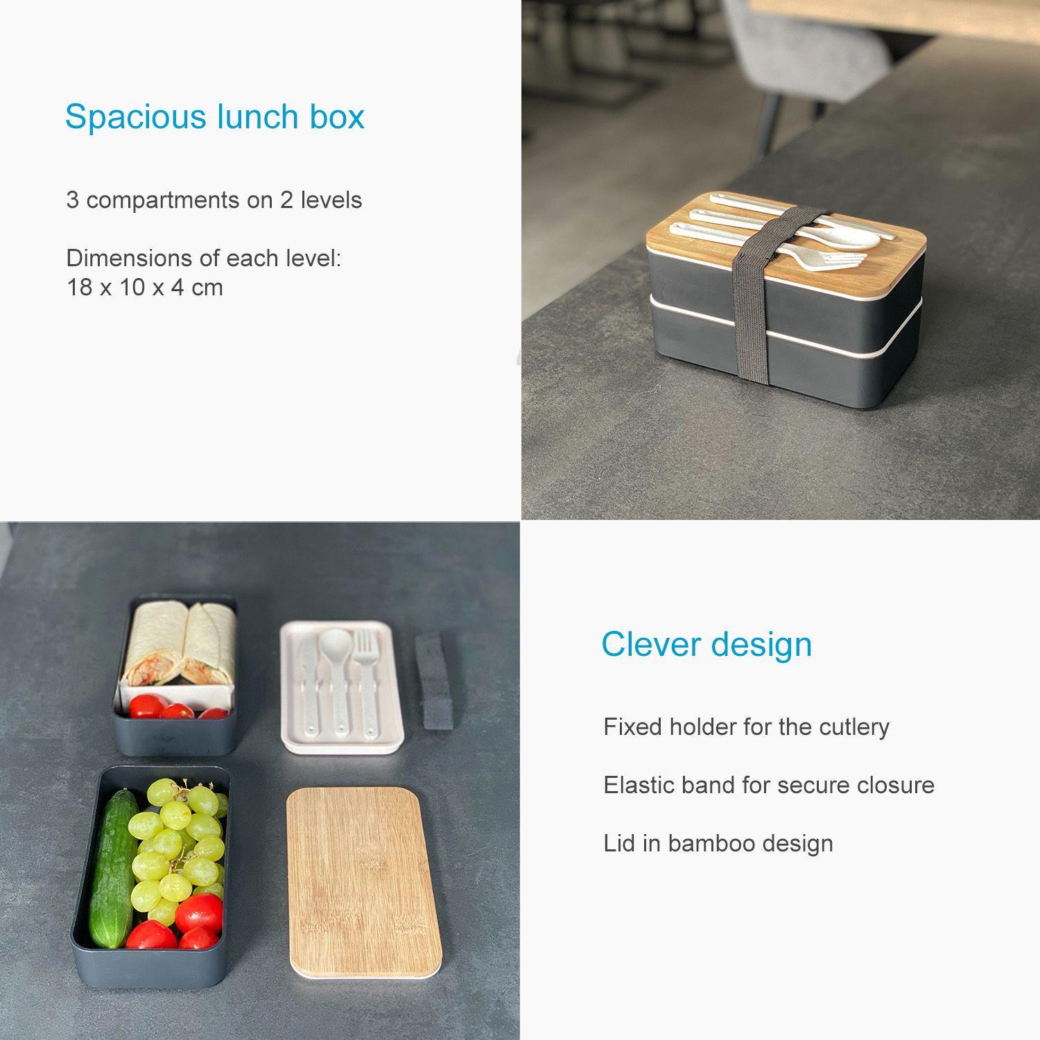 Intirilife Lunch Box Bento Box con 3 scomparti e posate  