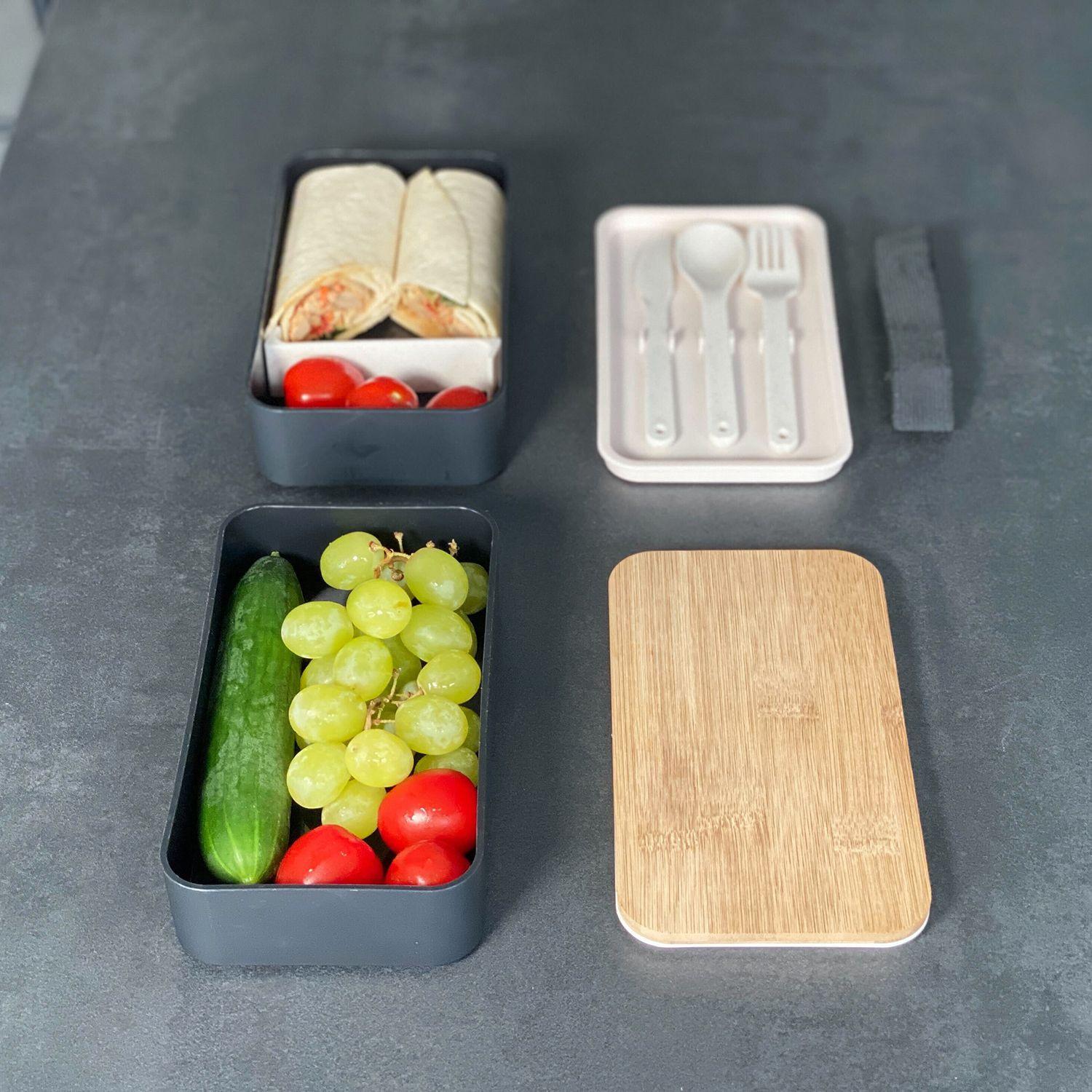 Intirilife Lunch Box Bento Box con 3 scomparti e posate  