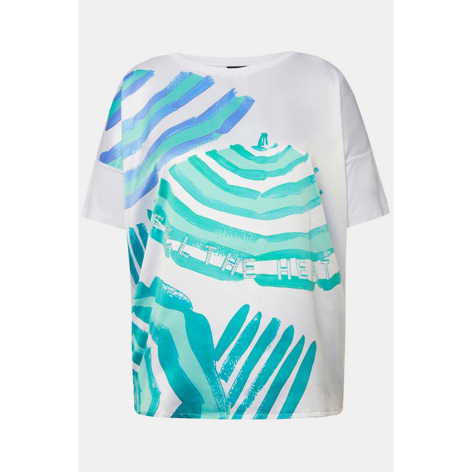 Ulla Popken T-shirt Satin Devant Décolleté Bateau Manches Courtes  