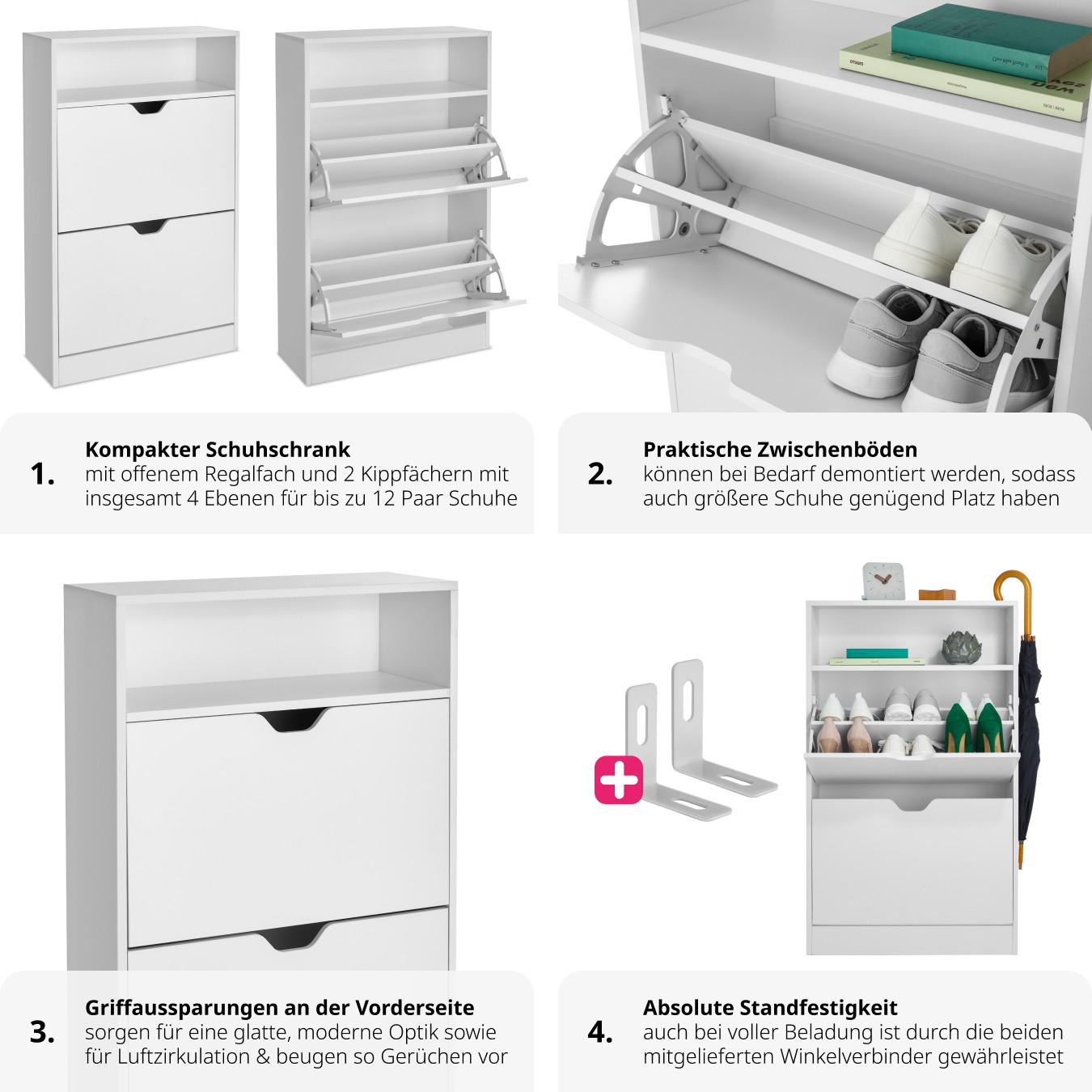 Tectake Schuhschrank Calea mit 2 Kippfächern für 12 Paar Schuhe  