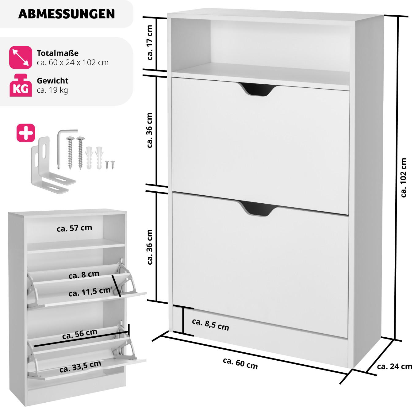 Tectake Meuble à chaussures Calea avec 2 compartiments basculants pour 12 paires de chaussures  