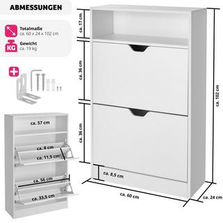 Tectake Schuhschrank Calea mit 2 Kippfächern für 12 Paar Schuhe  