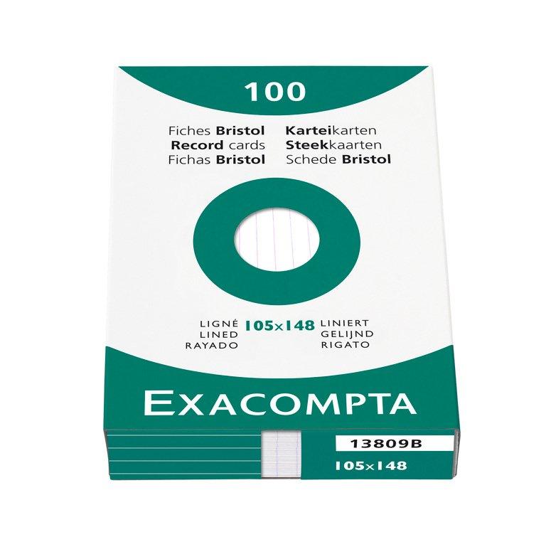 Exacompta Étui de 100 fiches - bristol blanc ligné non perforé 105x148mm - x 10  