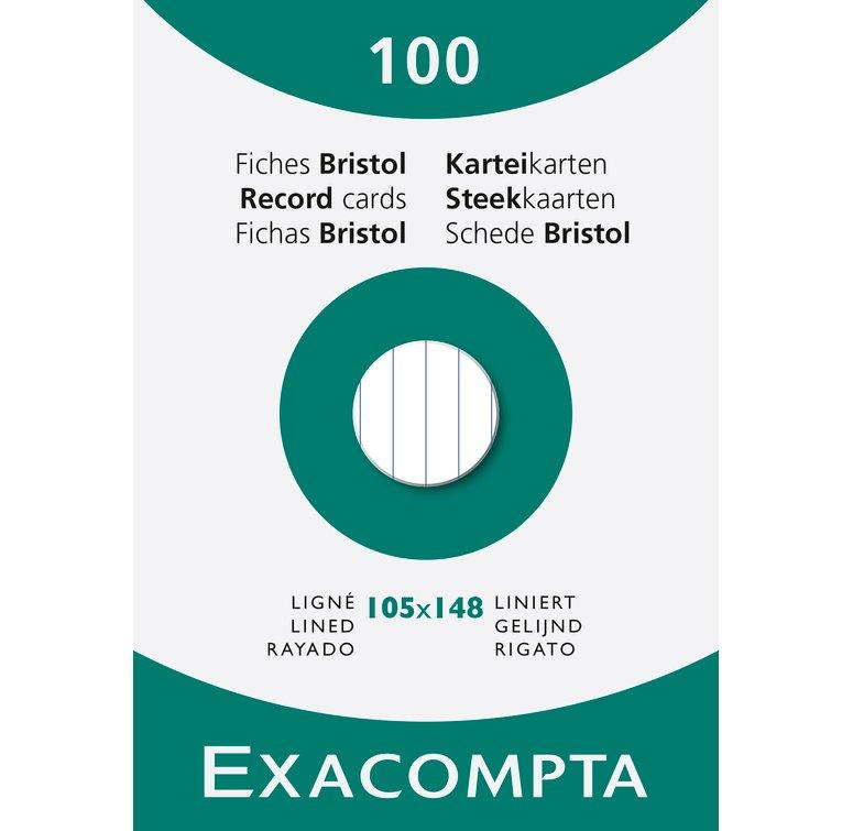 Exacompta Étui de 100 fiches - bristol blanc ligné non perforé 105x148mm - x 10  