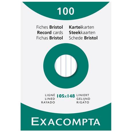 Exacompta Étui de 100 fiches - bristol blanc ligné non perforé 105x148mm - x 10  