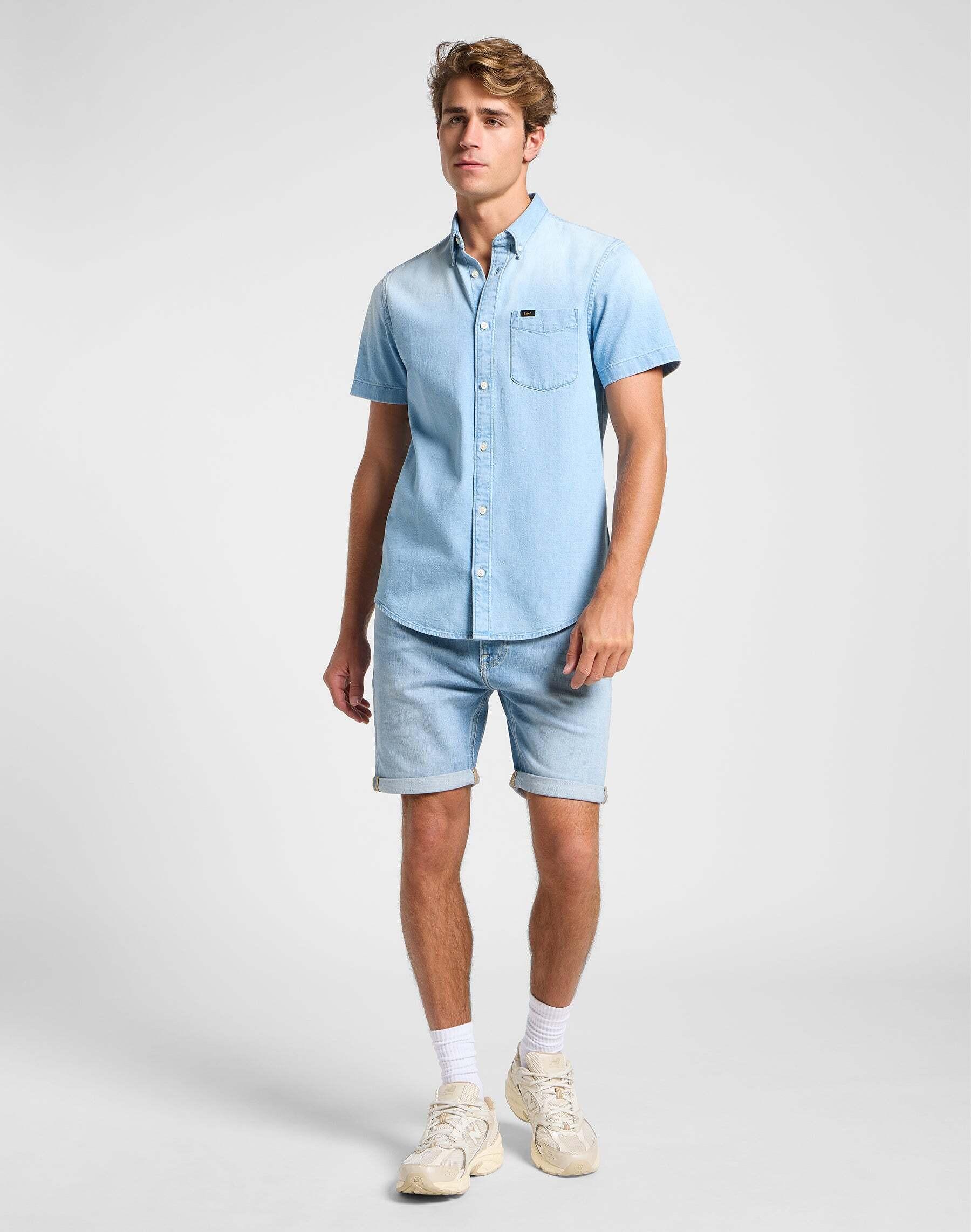 Lee Button Down Camicia Jeans Maniche Corte  