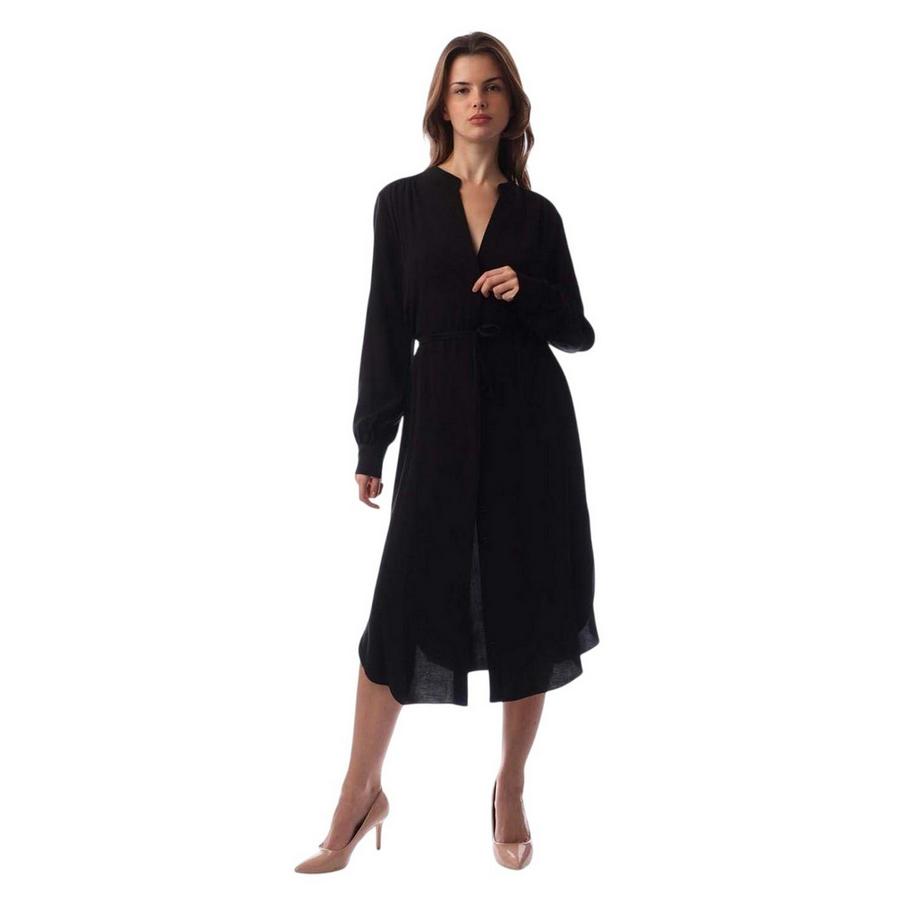 Dibanorah Midi Hemd Kleid, Hals Kerbe, Langärmlig