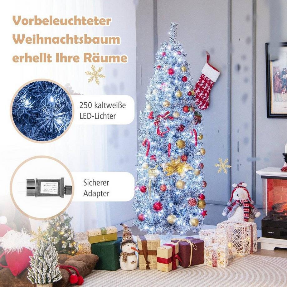 Northix Künstlicher Bleistift Weihnachtsbaum mit 250 Kaltweißen LEDs Schlank  