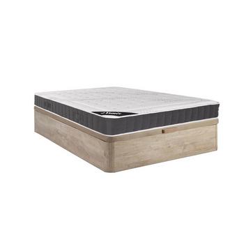 Ensemble 140 x 190 cm sommier coffre naturel clair + matelas ressorts ensachés accueil mémoire de forme ép.27cm - ATLANTIDE de YSMÉE