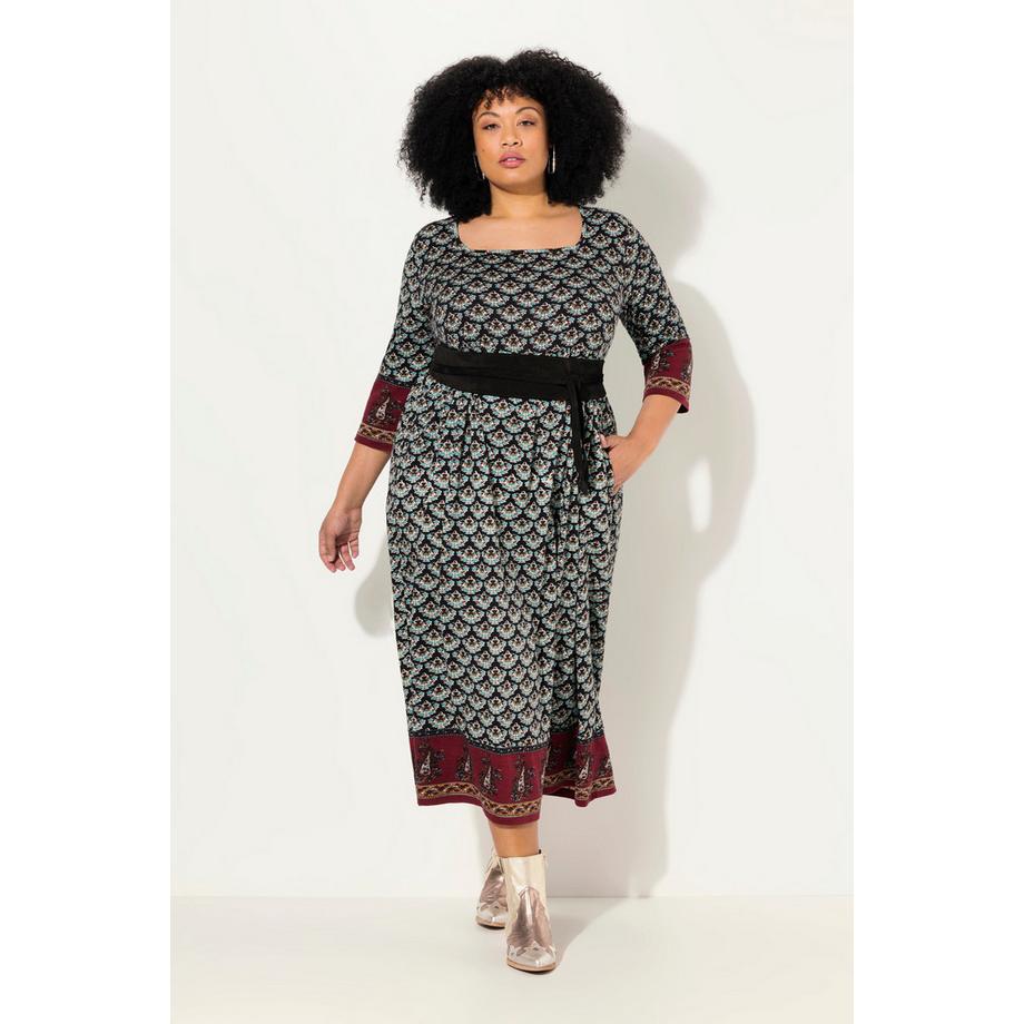 Ulla Popken Jerseykleid A-Linie Carree-Ausschnitt 3/4-Arm Taschen  