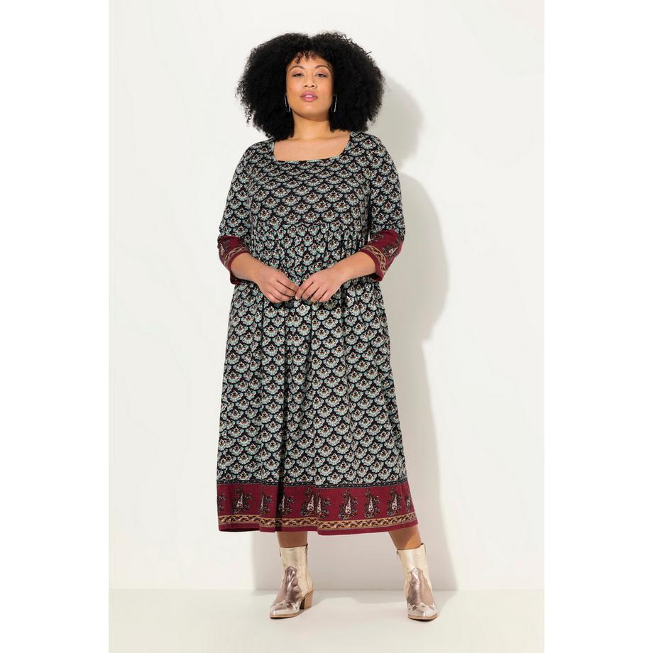 Ulla Popken Jerseykleid A-Linie Carree-Ausschnitt 3/4-Arm Taschen  