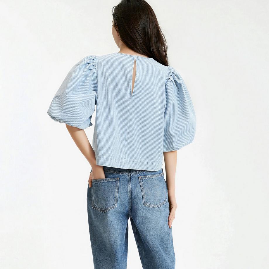 La Redoute Collections Blouse Rayée à Manches 3/4 Bouffantes  