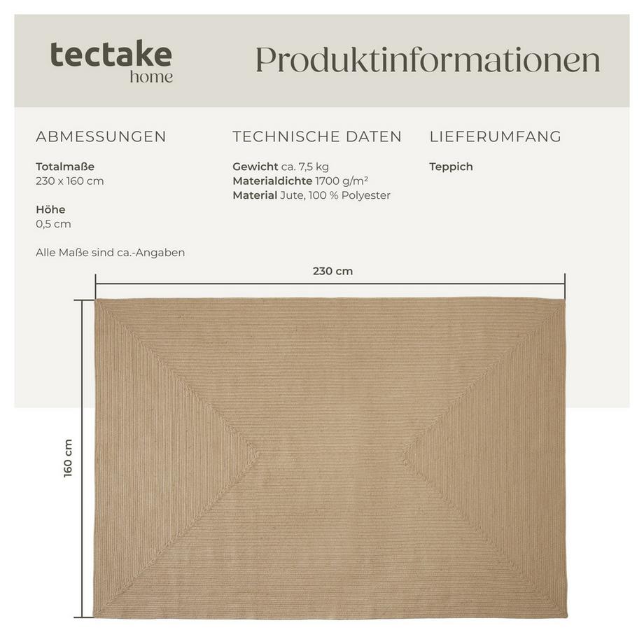Tectake Geflochtener Teppich Vibe verschiedene Größen im Boho-Stil  