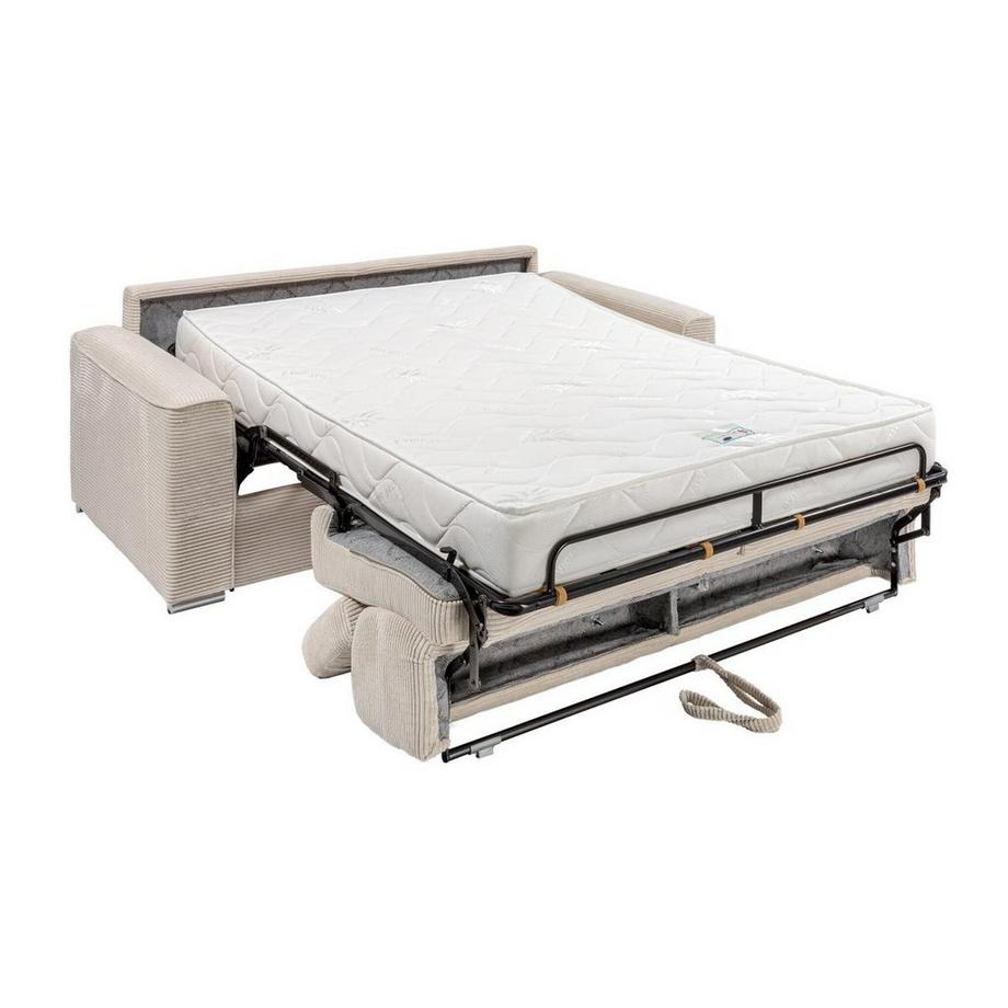 Vente-unique Canapé 4 places convertible express en velours côtelé beige - Couchage à lattes larges 160 cm - Matelas 18 cm - VIZIR  