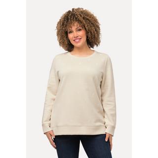 Ulla Popken  Sweat-shirt à col rond et manches longues, fermetures éclair et perles 