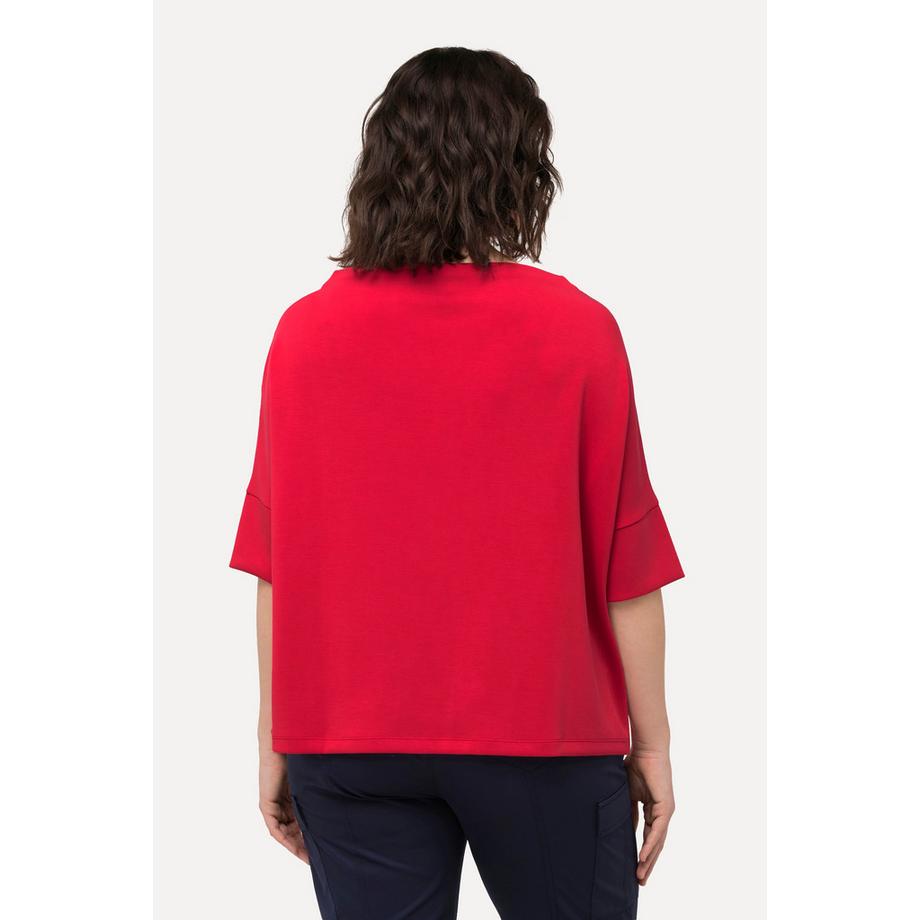 Ulla Popken Oversized Halbarm Sweatshirt mit Zierfalten Stehkragen  