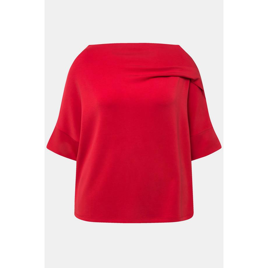 Ulla Popken Oversized Halbarm Sweatshirt mit Zierfalten Stehkragen  