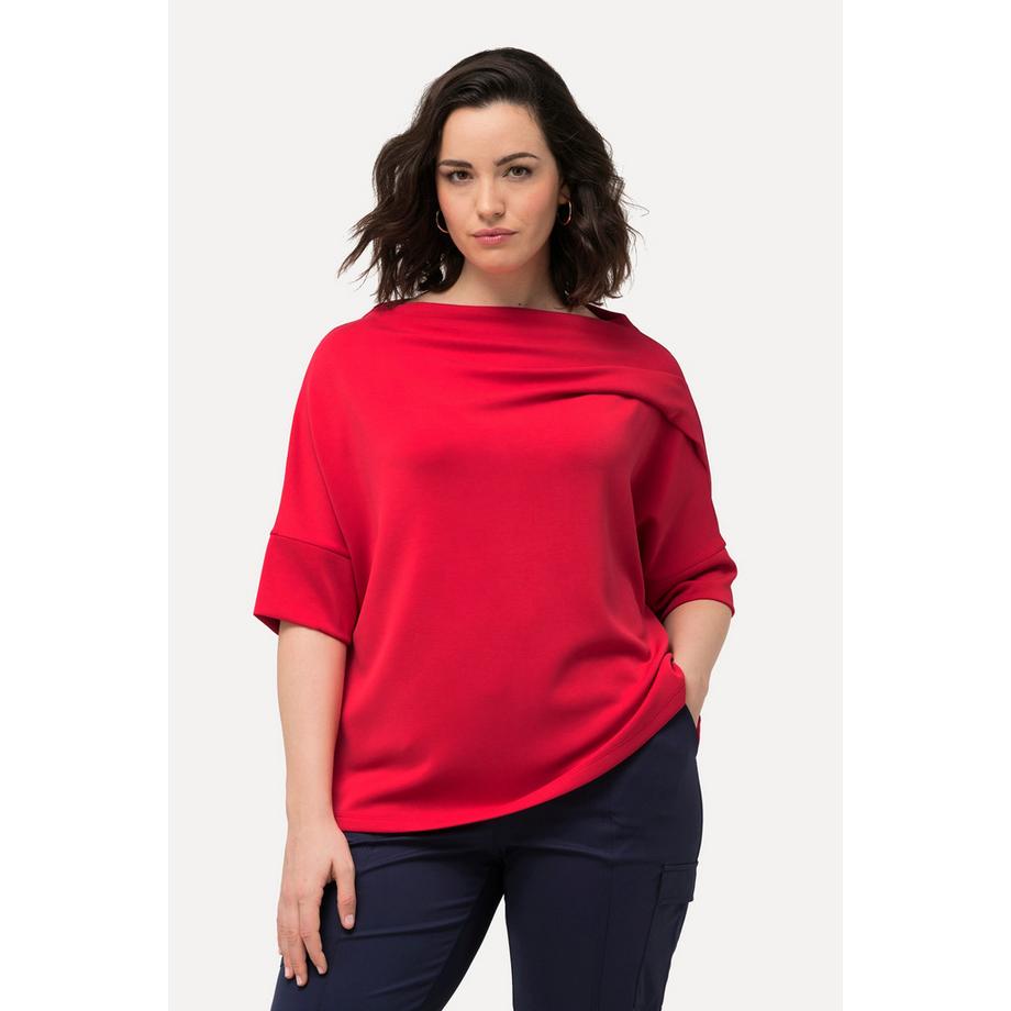 Ulla Popken Oversized Halbarm Sweatshirt mit Zierfalten Stehkragen  