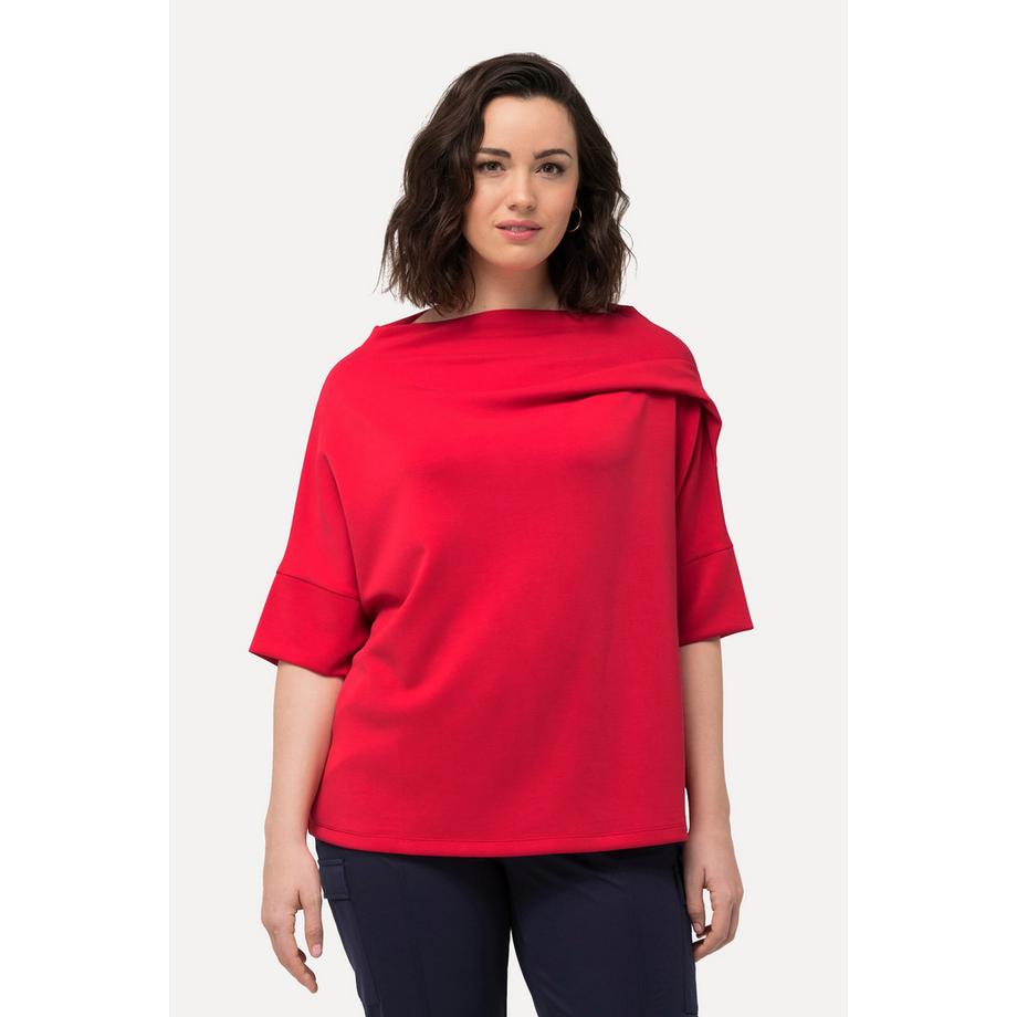 Ulla Popken Oversized Halbarm Sweatshirt mit Zierfalten Stehkragen  