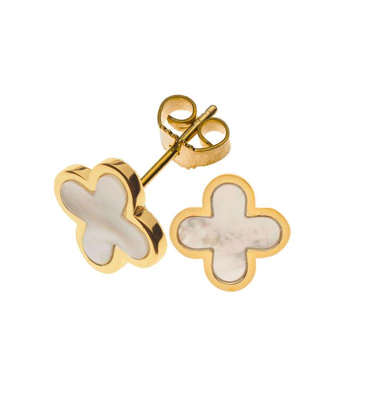 MUAU Schmuck  Boucles d'oreilles Croix en nacre en or jaune 750/18K 12mm 