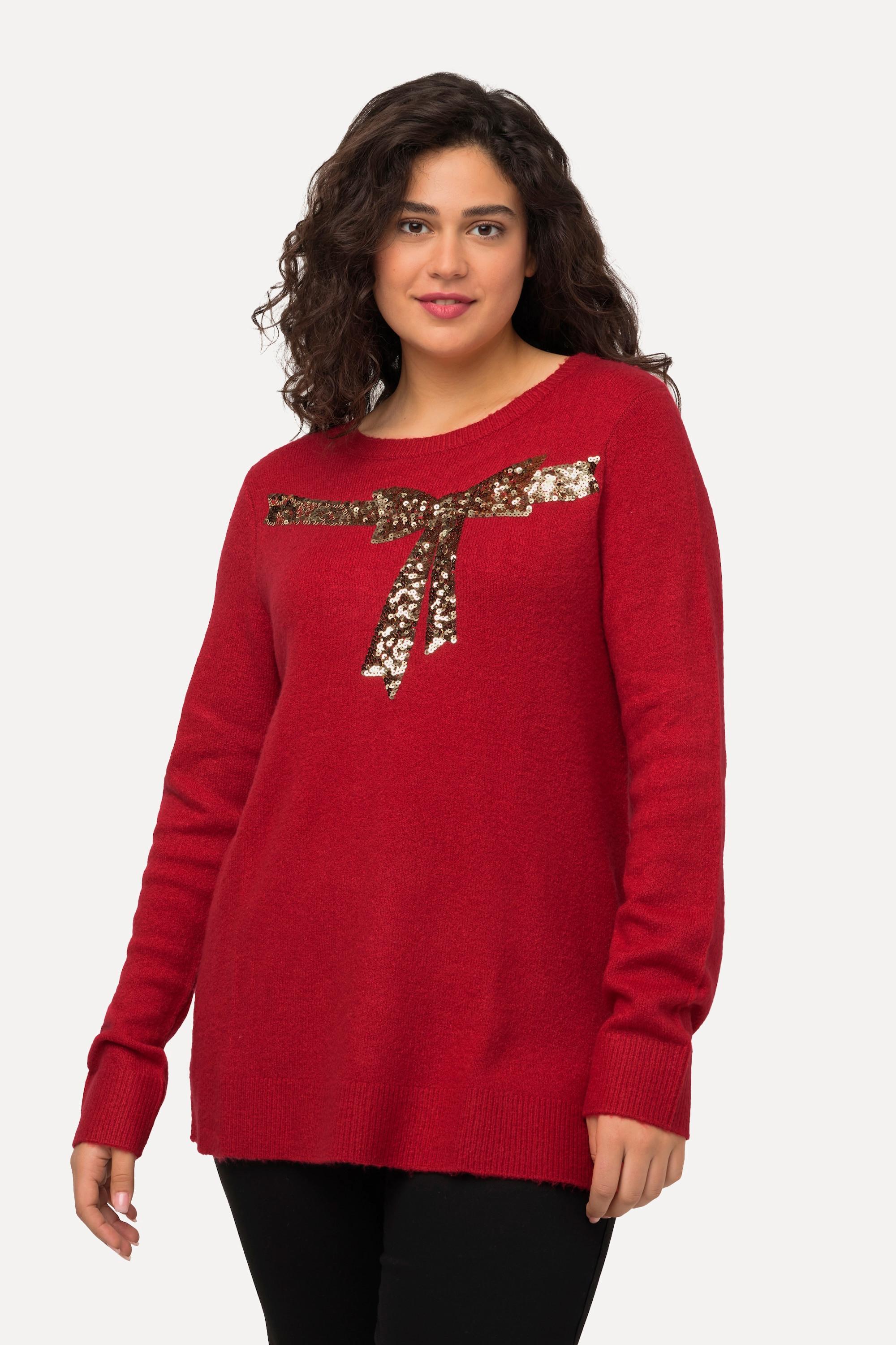 Ulla Popken  Pullover con fiocco di paillettes, scollo a girocollo e maniche lunghe 