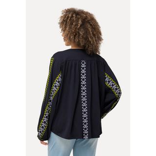 Ulla Popken  Blusa dal taglio oversize in misto lino con scollo a tunica e maniche lunghe 