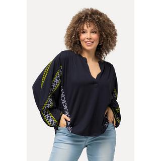 Ulla Popken  Blusa dal taglio oversize in misto lino con scollo a tunica e maniche lunghe 