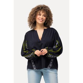 Ulla Popken  Blusa dal taglio oversize in misto lino con scollo a tunica e maniche lunghe 