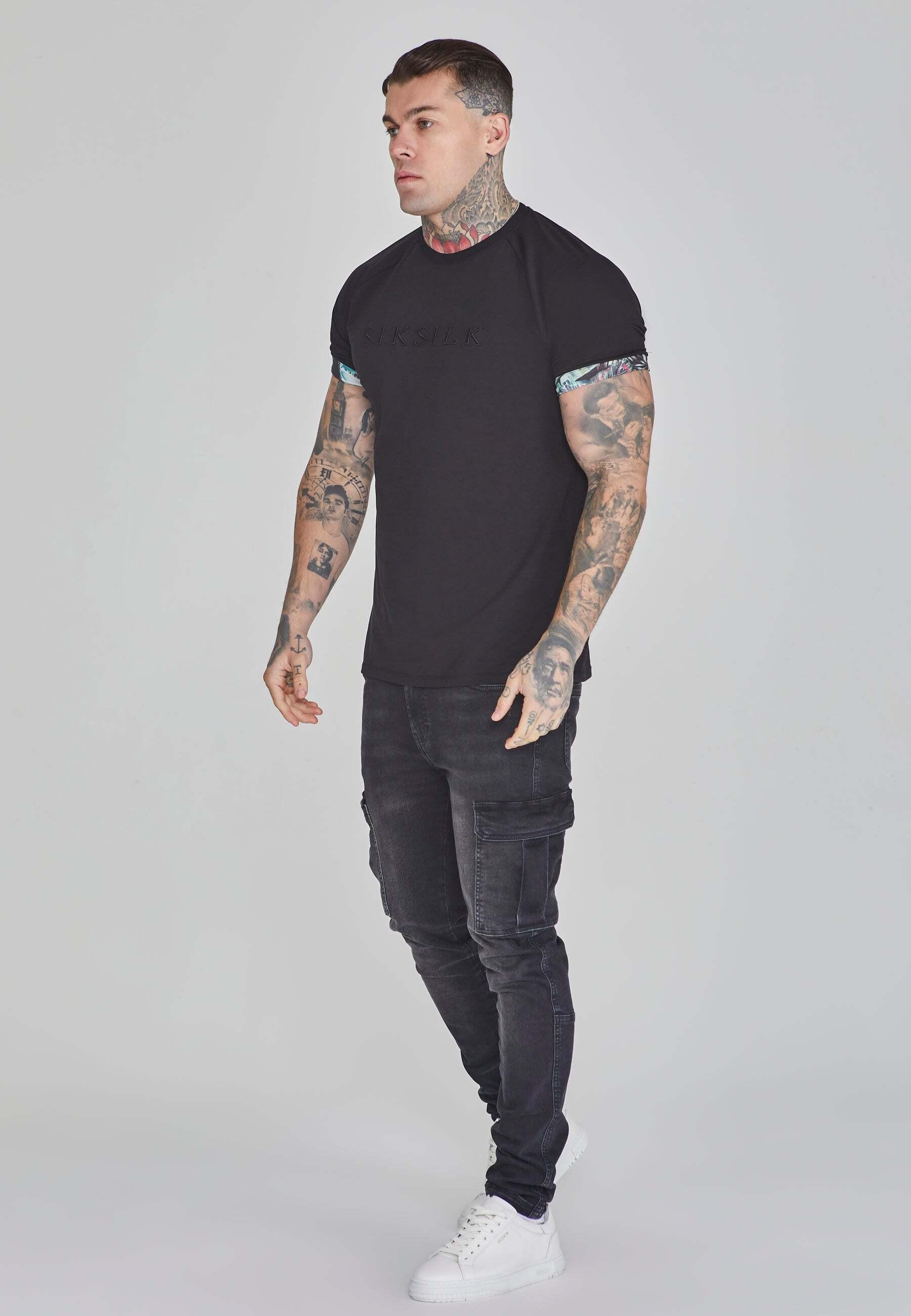 Sik Silk  T-shirt Roll Sleeve T-Shirt in Black 