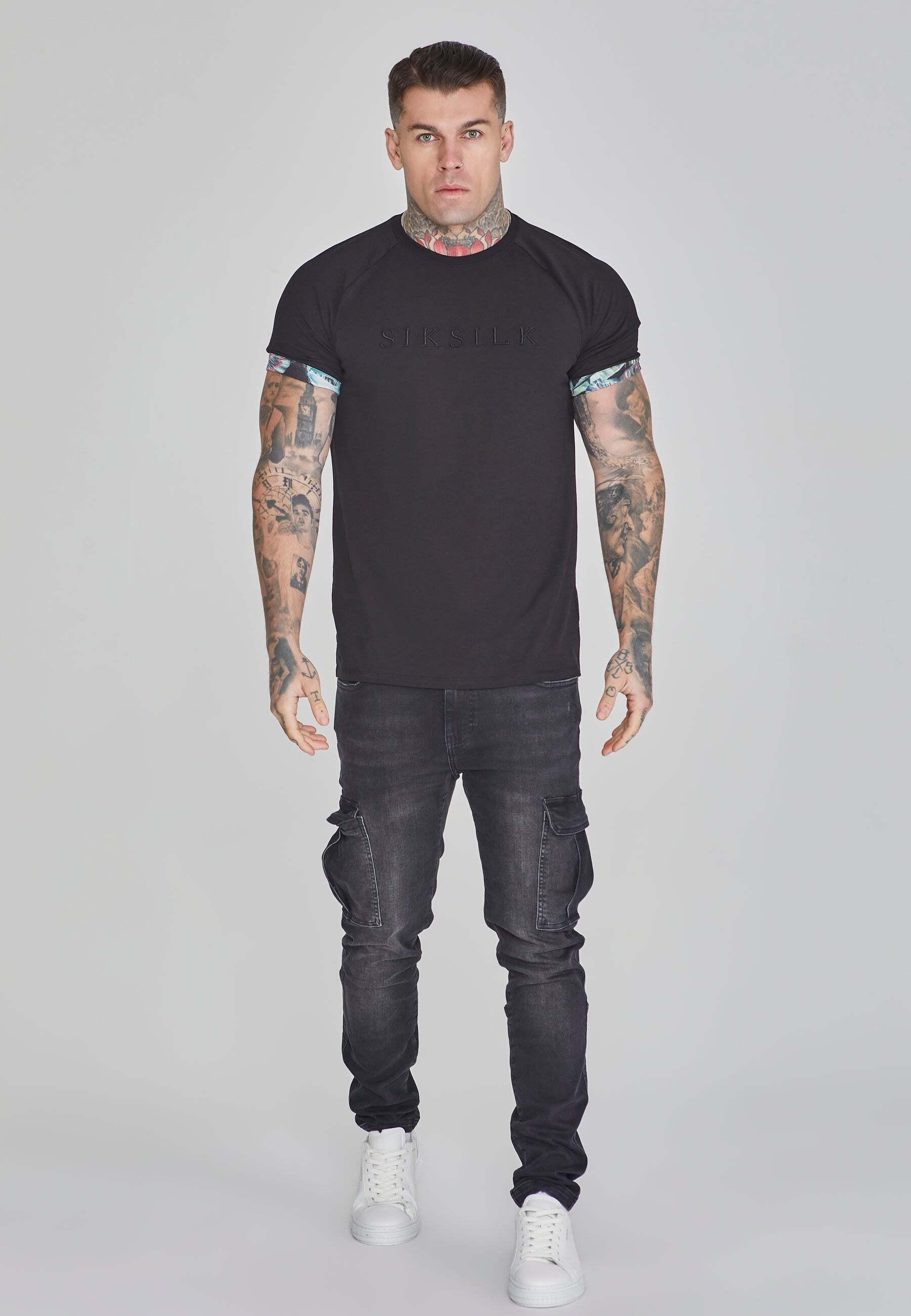 Sik Silk  T-Shirt Roll Sleeve T-Shirt in Black 