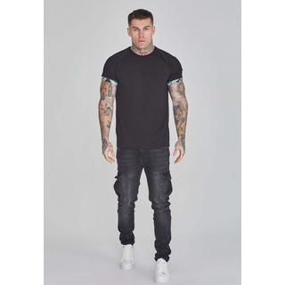 Sik Silk  T-Shirt Roll Sleeve T-Shirt in Black 