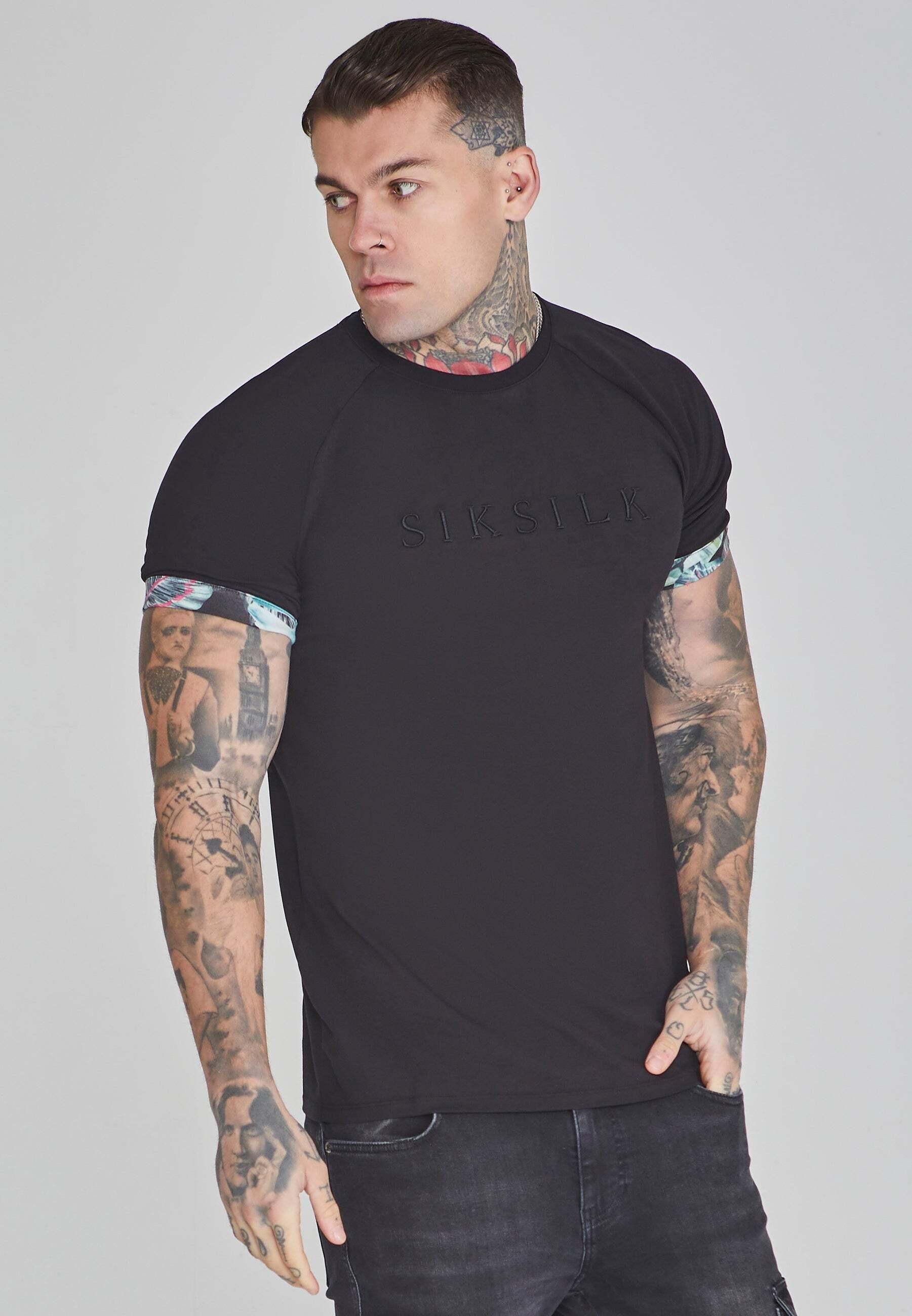 Sik Silk  T-shirt Roll Sleeve T-Shirt in Black 