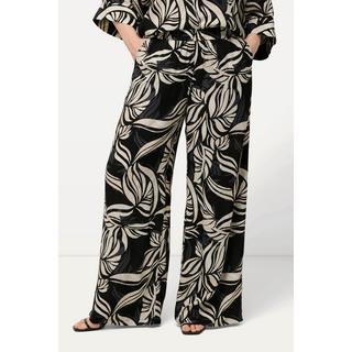 Ulla Popken  Pantalon à taille élastique, jambe large. Imprimé feuilles. 