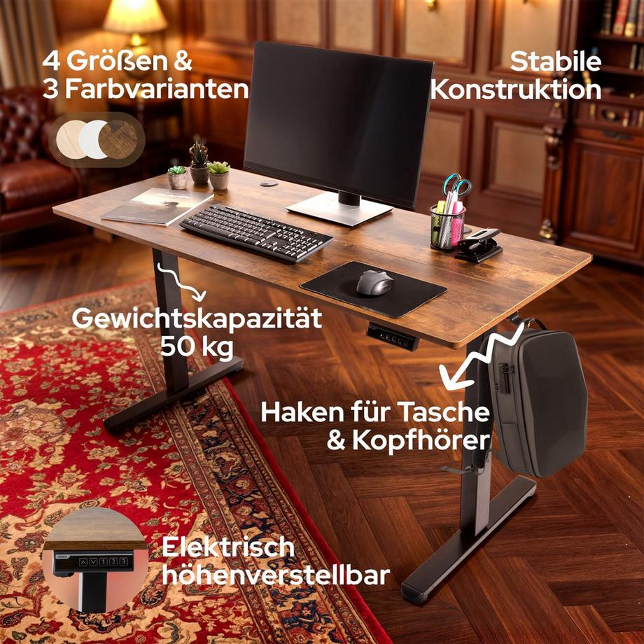 Arebos Scrivania elettrica regolabile in altezza 120 x 60 cm con funzione di memoria  