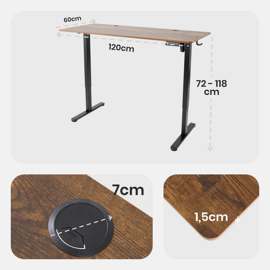 Arebos Scrivania elettrica regolabile in altezza 120 x 60 cm con funzione di memoria  