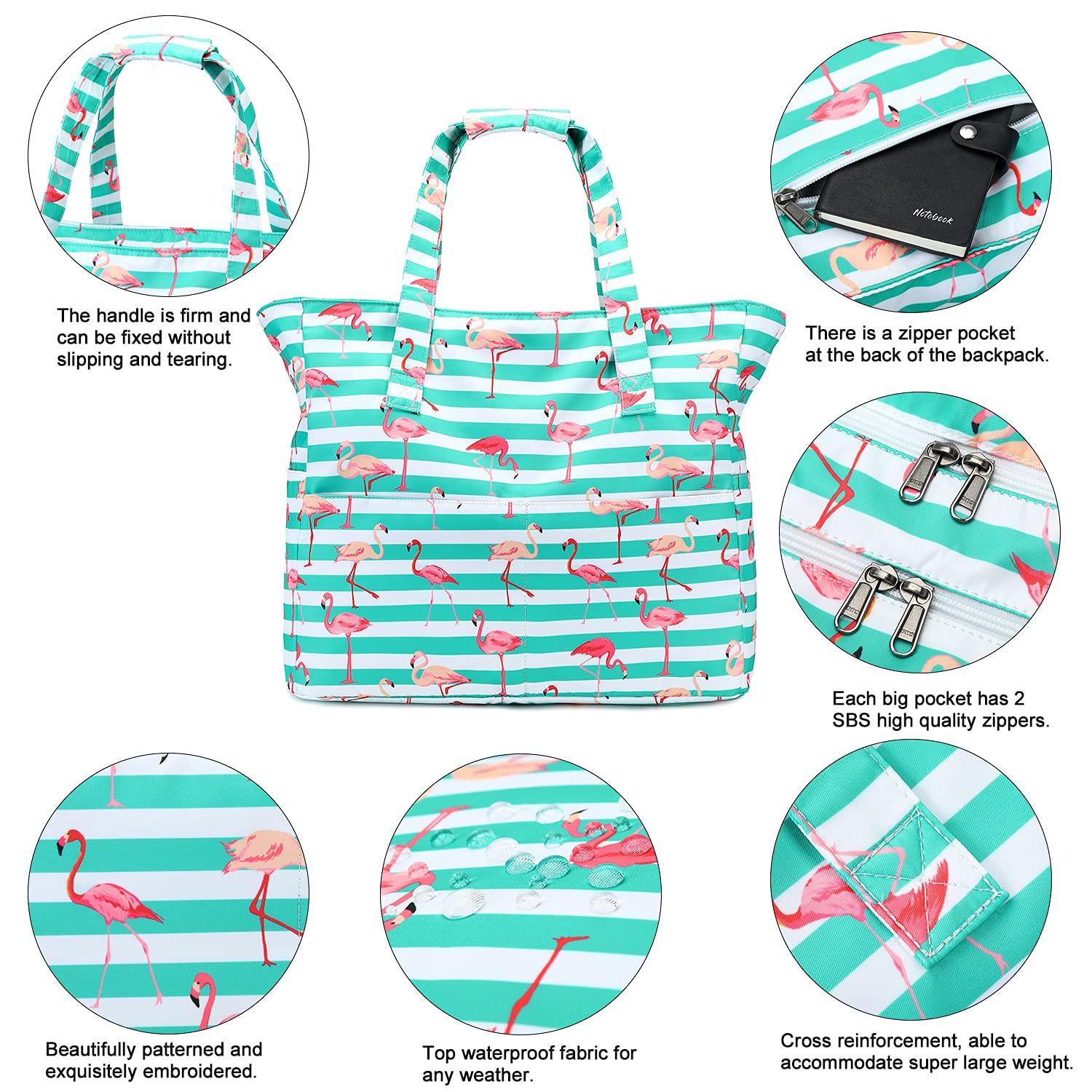 Only-bags.store Große Flamingo Gestreifte Strandtasche mit Reißverschluss  